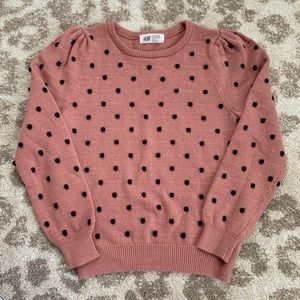 Girls pink with black polka dot sweater - size 6/7 H&M
